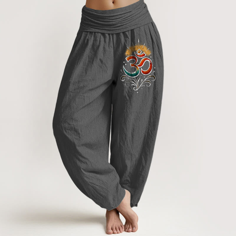 Buddha Stones Om Symbol Lichtmuster Damen Haremshose aus Baumwolle mit elastischer Taille - DimGray - US22, UK/AU26, EU54 (6XL) - image 11