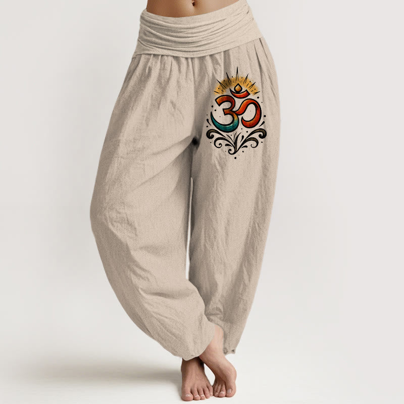 Buddha Stones Om Symbol Lichtmuster Damen Haremshose aus Baumwolle mit elastischer Taille - Bräunen - US22， UK/AU26，EU54 (6XL) - image 0