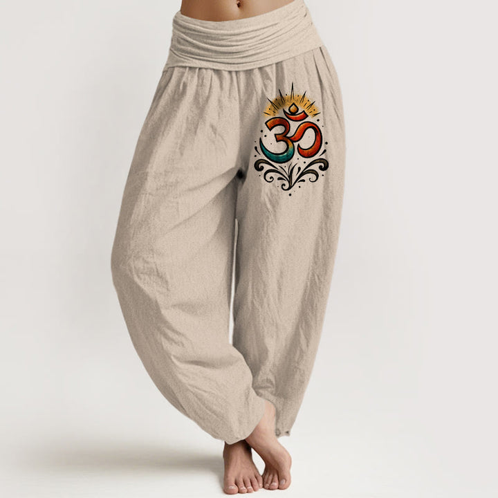 Buddha Stones Om Symbol Lichtmuster Damen Haremshose aus Baumwolle mit elastischer Taille - Bräunen - US22, UK/AU26, EU54 (6XL) - image 0