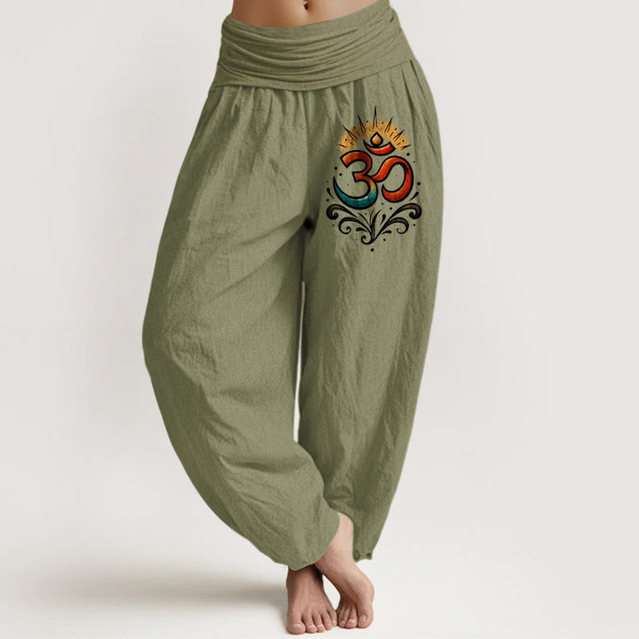 Buddha Stones Om Symbol Lichtmuster Damen Haremshose aus Baumwolle mit elastischer Taille - Olivgrün - US22, UK/AU26, EU54 (6XL) - image 14