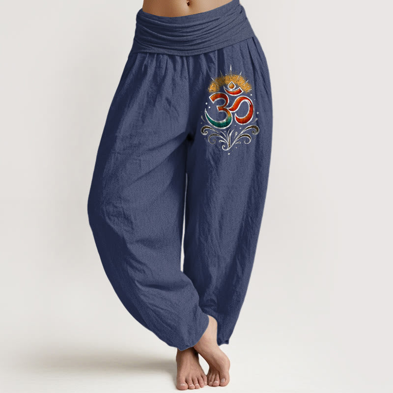 Buddha Stones Om Symbol Lichtmuster Damen Haremshose aus Baumwolle mit elastischer Taille - Dunkelschieferblau - US22, UK/AU26, EU54 (6XL) - image 8