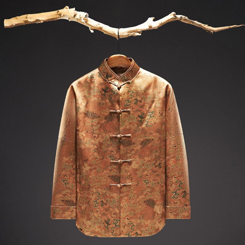 Buddha Stones 100 % Maulbeerseide 30 Momme Phoenix Auspicious Clouds Langarm-Herrenjacke - image 2