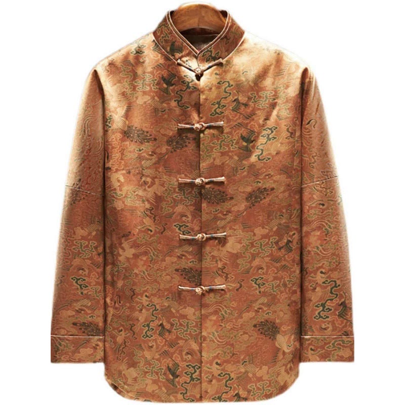 Buddha Stones 100 % Maulbeerseide 30 Momme Phoenix Auspicious Clouds Langarm-Herrenjacke - image 4