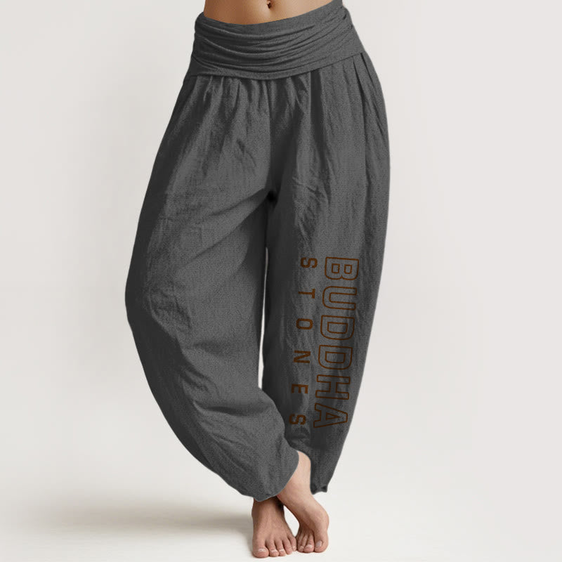 Buddha Stones Einfarbige Haremshose aus reiner Baumwolle mit dem Wort „Buddha Stones“ für Damen mit elastischer Taille - DimGray - US22, UK/AU26, EU54 (6XL) - image 11