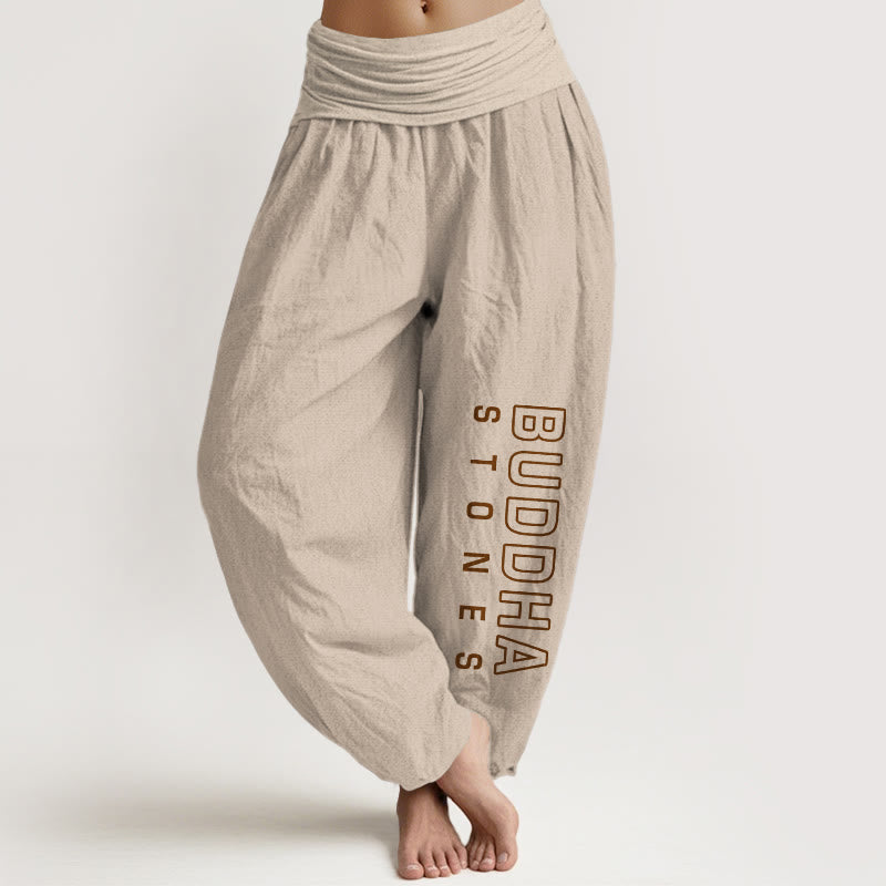 Buddha Stones Einfarbige Haremshose aus reiner Baumwolle mit dem Wort „Buddha Stones“ für Damen mit elastischer Taille - Bräunen - US22, UK/AU26, EU54 (6XL) - image 0