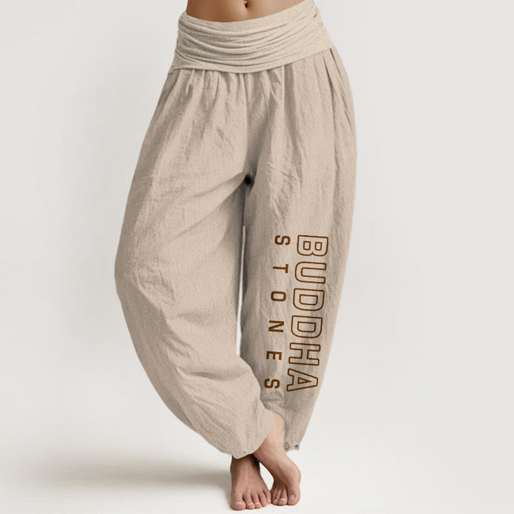 Buddha Stones Einfarbige Haremshose aus reiner Baumwolle mit dem Wort „Buddha Stones“ für Damen mit elastischer Taille - Bräunen - US22, UK/AU26, EU54 (6XL) - image 0