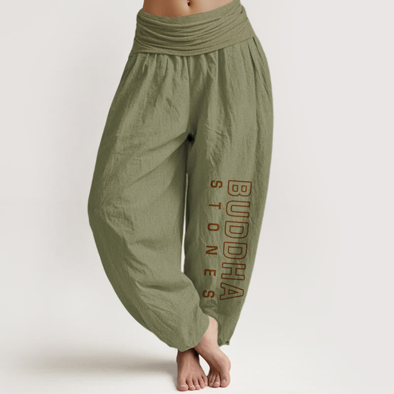 Buddha Stones Einfarbige Haremshose aus reiner Baumwolle mit dem Wort „Buddha Stones“ für Damen mit elastischer Taille - Olivgrün - US22, UK/AU26, EU54 (6XL) - image 14