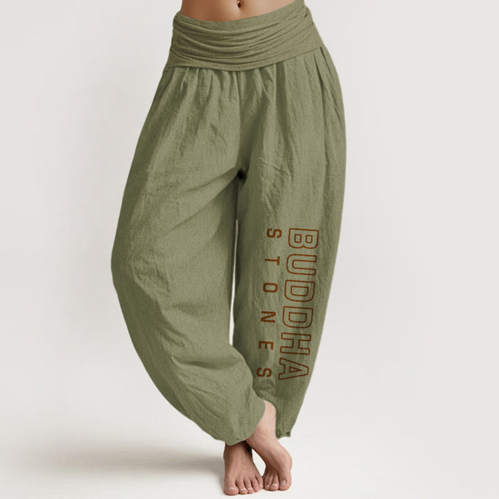 Buddha Stones Einfarbige Haremshose aus reiner Baumwolle mit dem Wort „Buddha Stones“ für Damen mit elastischer Taille - Olivgrün - US22, UK/AU26, EU54 (6XL) - image 14