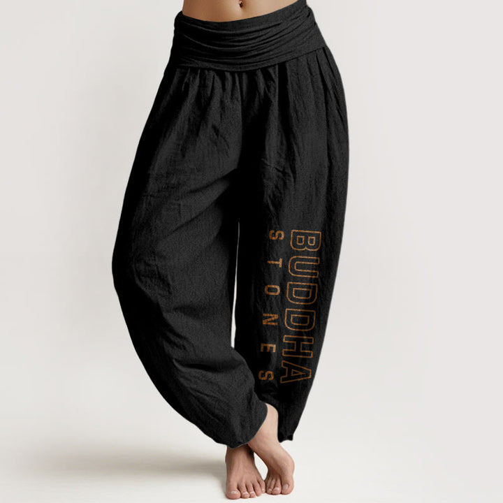 Buddha Stones Einfarbige Haremshose aus reiner Baumwolle mit dem Wort „Buddha Stones“ für Damen mit elastischer Taille - Schwarz - US22, UK/AU26, EU54 (6XL) - image 5