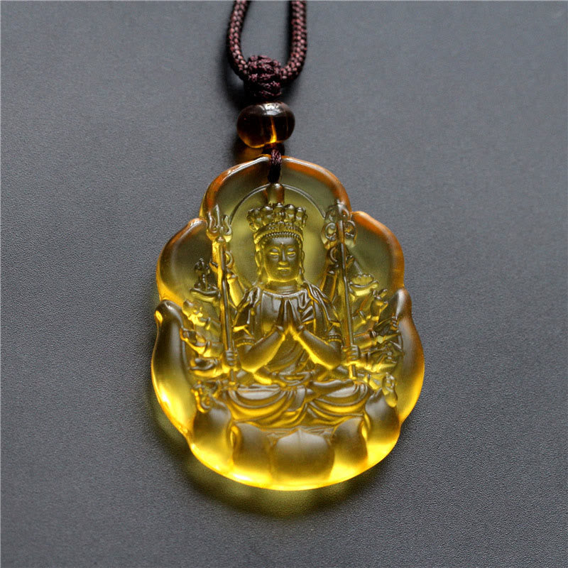 Buddha Stones, Liuli-Kristall, chinesisches Sternzeichen, Geburts-Buddha-Schutz, Halskettenanhänger - Ratte-Tausendarmiger Avalokitesvara - image 1