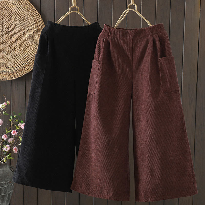 Buddha Stones Damenhose aus Cord-Baumwolle mit Fleecefutter und hoher Taille und weitem Bein und Taschen - image 16