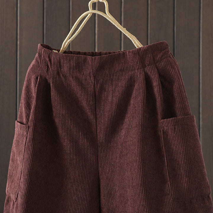 Buddha Stones Damenhose aus Cord-Baumwolle mit Fleecefutter und hoher Taille und weitem Bein und Taschen - image 2