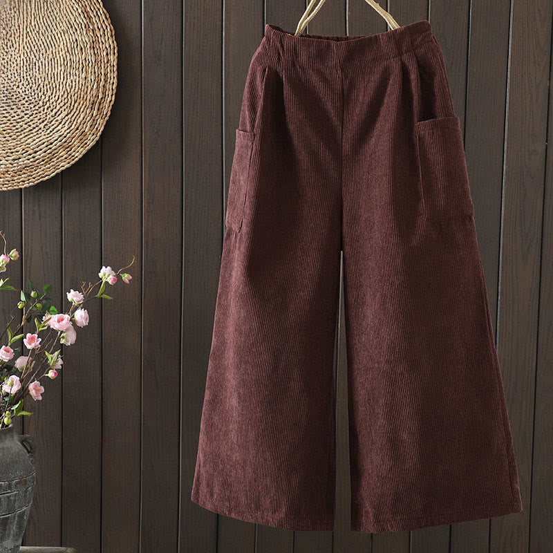 Buddha Stones Damenhose aus Cord-Baumwolle mit Fleecefutter und hoher Taille und weitem Bein und Taschen - Dunkelrot - US8-10， UK/AU12-14，EU40-42 (2XL) - image 0