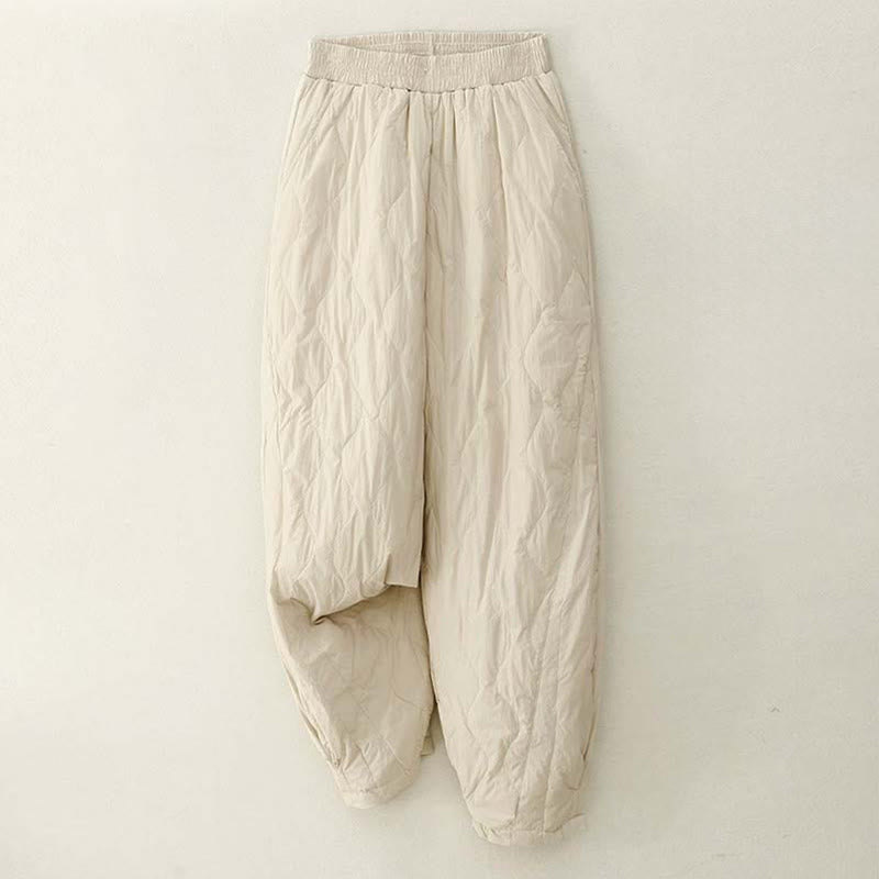 Buddha Stones Winter Einfarbige Damen-Thermohose aus Baumwolle mit Taschen - Beige - US8-10， UK/AU12-14，EU40-42 (2XL) - image 0