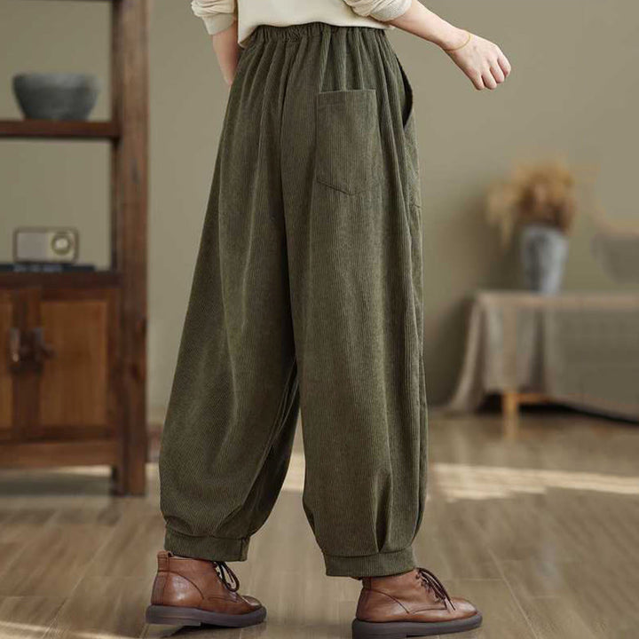 Buddha Stones Winter-Haremshose aus Cord mit Taschen, einfarbig, knöchellang, schlichtes Design - image 5