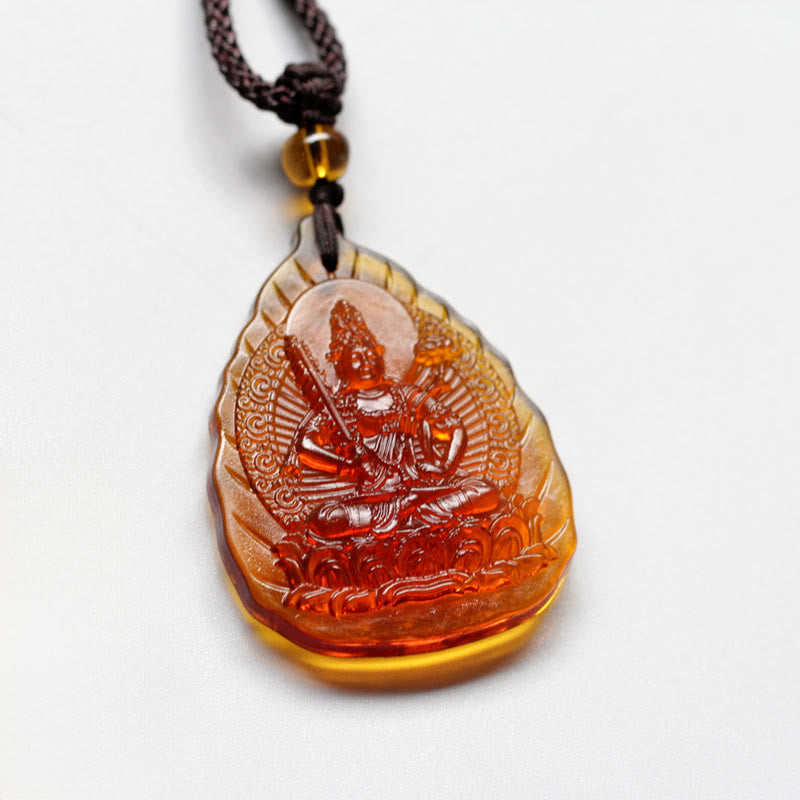 Buddha Stones, Liuli-Kristall, chinesischer Sternzeichen-Anhänger, Geburts-Buddha, Schutz, Blattform - Ochse/Tiger-Leere-Bodhisattva - image 1
