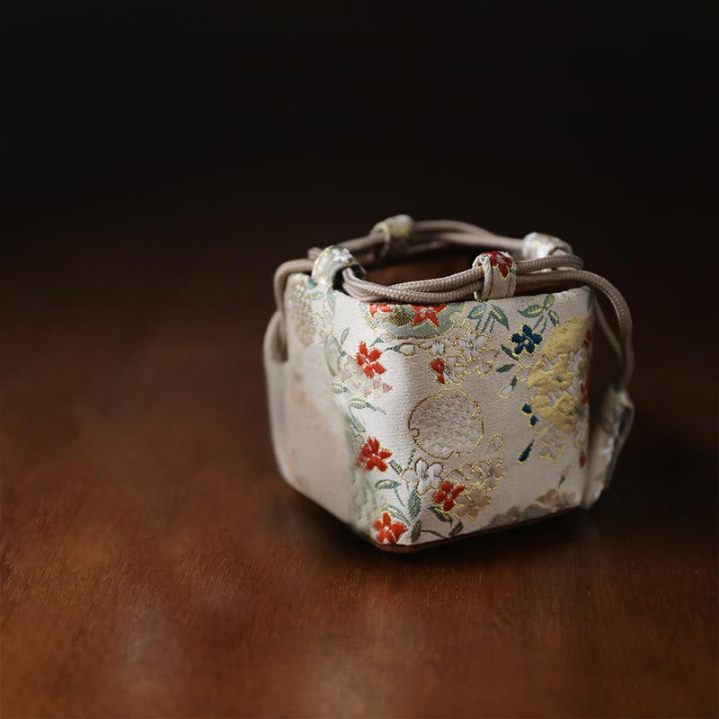 Kleine Schmuckaufbewahrungstasche mit Buddha Stones und Blumenmuster, 8 x 8 x 8 cm - image 6