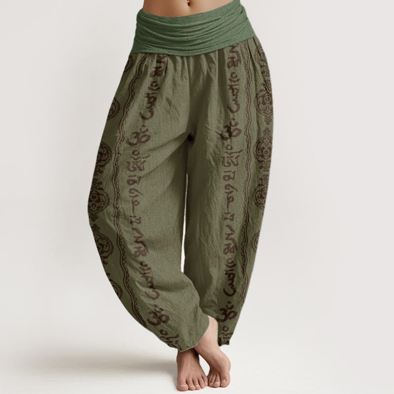 Buddha Stones Damen-Haremshose aus reiner Baumwolle mit Mandala-Motiv „Om Mani Padme Hum“ und elastischer Taille - DunkelOlivGrün - US22， UK/AU26，EU54 (6XL) - image 5