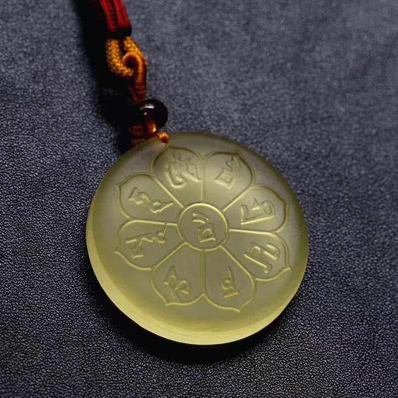Buddha Stones, Liuli-Kristall, Reichtum, Gott, Mantra, Fülle, achtblättriger Halskettenanhänger - image 2
