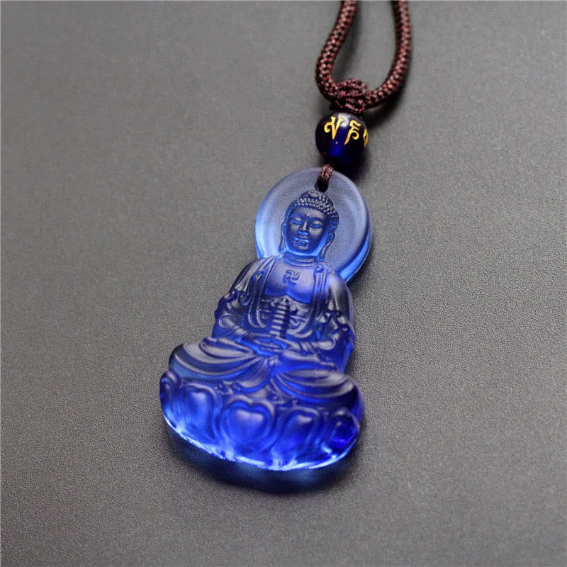 Buddha Stones Liuli Kristall Medizin Buddha Serenity Halskette Anhänger - Medizin-Buddha-Blau - image 1