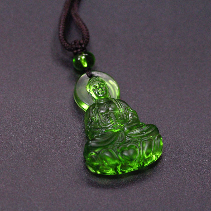 Buddha Stones Liuli Kristall Medizin Buddha Serenity Halskette Anhänger - Medizin-Buddha-Grün - image 0