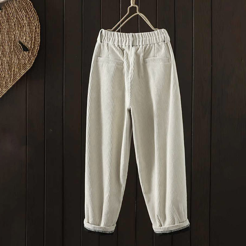 Buddha Stones Damen Winter Haremshose aus Cord-Baumwolle mit hoher Taille und Fleecefutter und Taschen - image 1