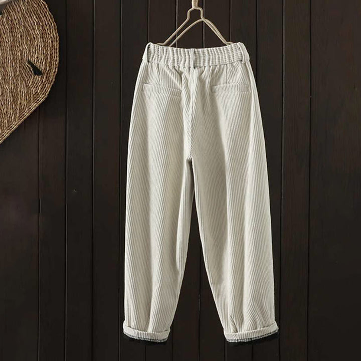 Buddha Stones Damen Winter Haremshose aus Cord-Baumwolle mit hoher Taille und Fleecefutter und Taschen - image 1