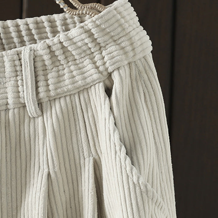 Buddha Stones Damen Winter Haremshose aus Cord-Baumwolle mit hoher Taille und Fleecefutter und Taschen - image 4