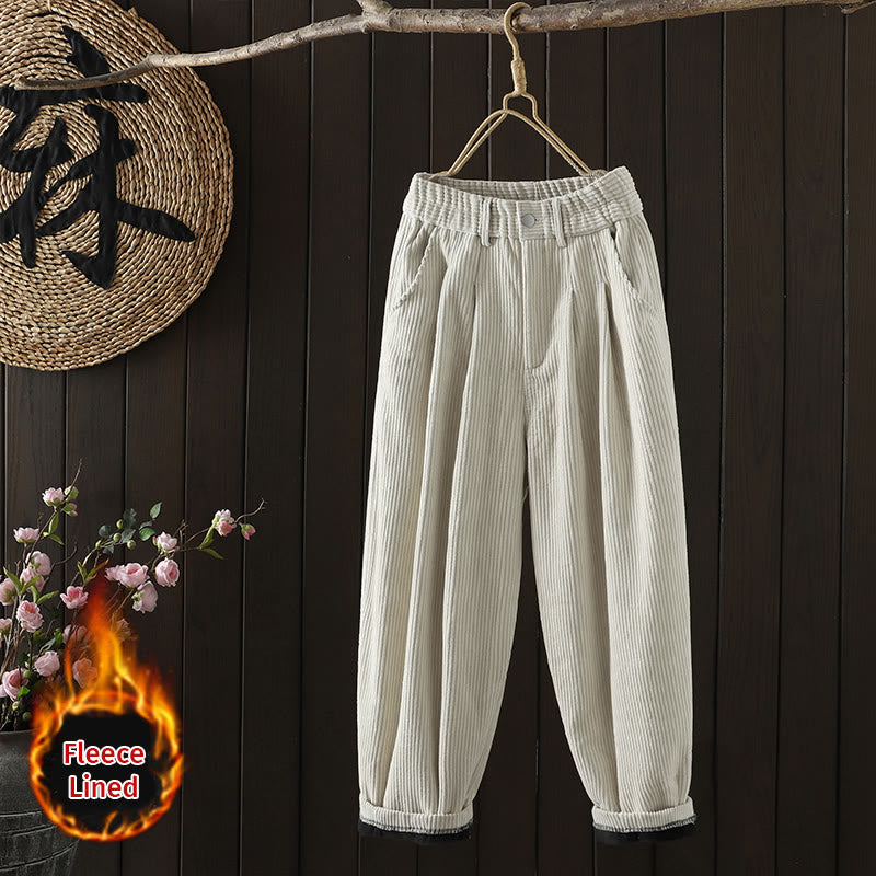 Buddha Stones Damen Winter Haremshose aus Cord-Baumwolle mit hoher Taille und Fleecefutter und Taschen - Leinen - US 8-10, UK/AU 12-14, EU 40-42 (2XL) - image 0