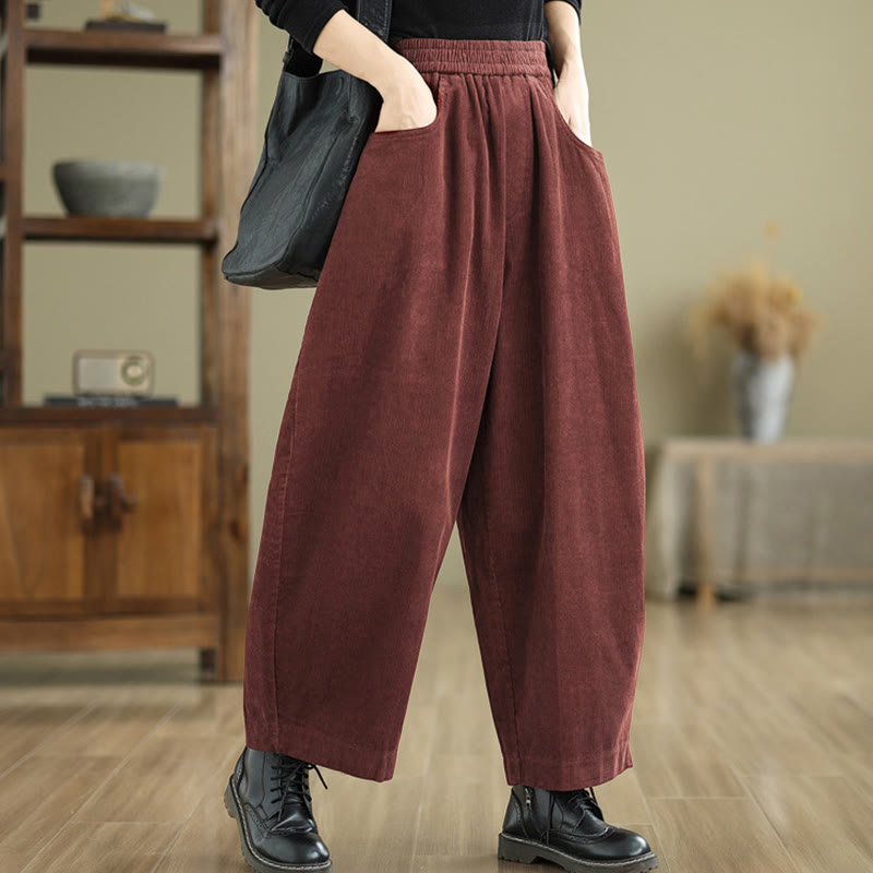 Buddha Stones Damen Pure Color Cordkleidung Knöchellange Hose mit Taschen - Schamottestein - US8-10， UK/AU12-14，EU40-42 (2XL) - image 0