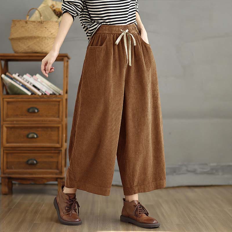 Buddha Stones Damen Cordhose mit kontrastfarbenem Kordelzug und Taschen - Dunkle Goldrute - US8-10， UK/AU12-14，EU40-42 (2XL) - image 0