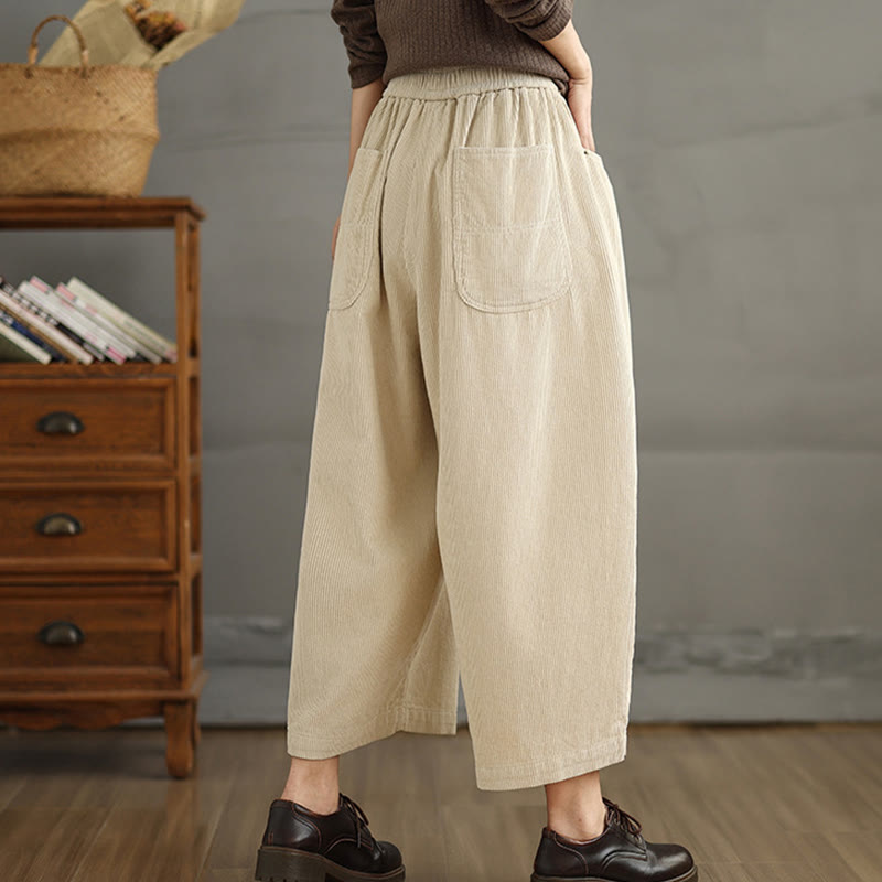 Buddha Stones Damen Cordhose mit kontrastfarbenem Kordelzug und Taschen - image 12