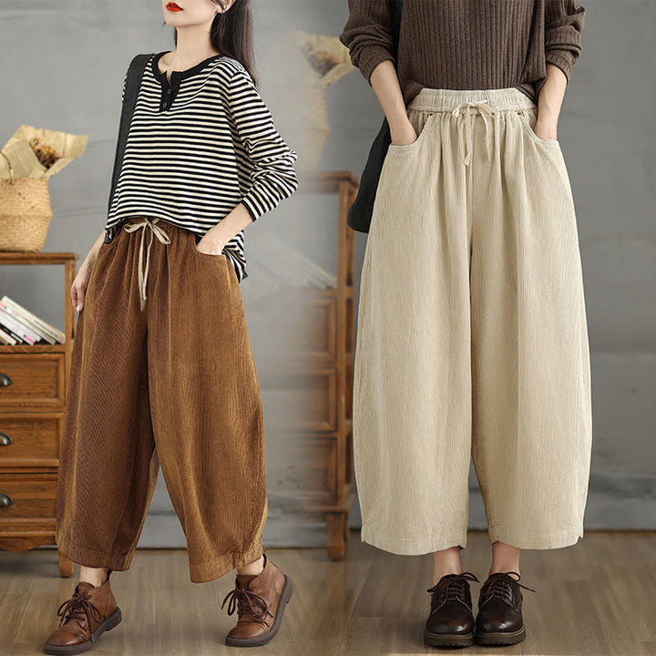 Buddha Stones Damen Cordhose mit kontrastfarbenem Kordelzug und Taschen - Beige - US8-10， UK/AU12-14，EU40-42 (2XL) - image 10