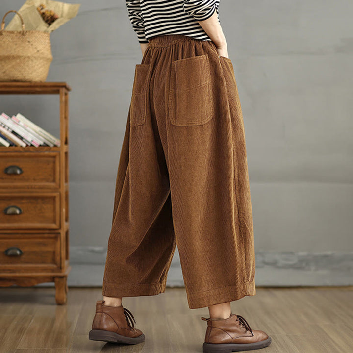 Buddha Stones Damen Cordhose mit kontrastfarbenem Kordelzug und Taschen - image 4