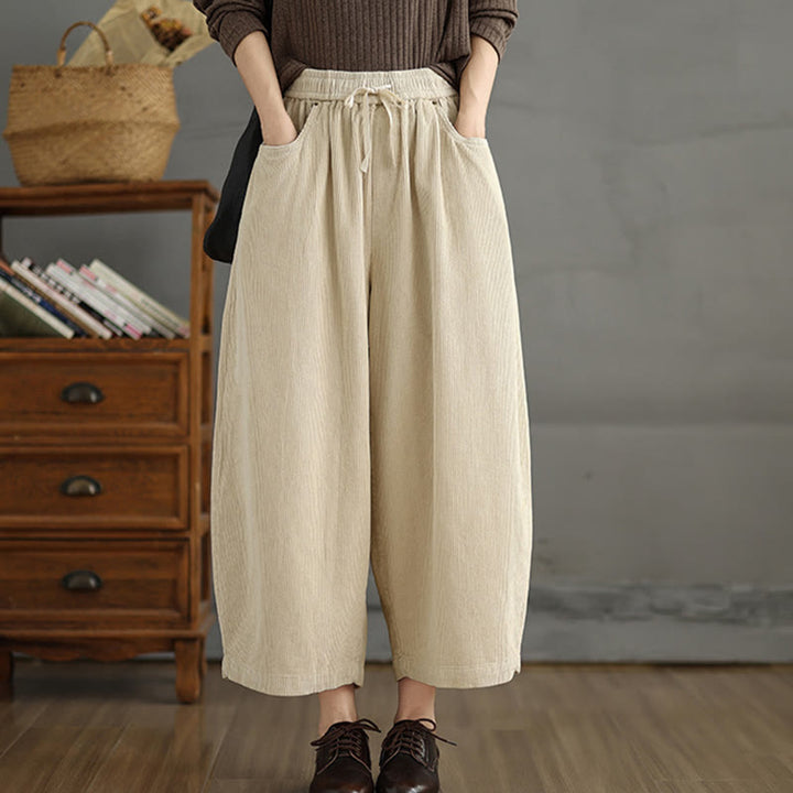 Buddha Stones Damen Cordhose mit kontrastfarbenem Kordelzug und Taschen - image 11