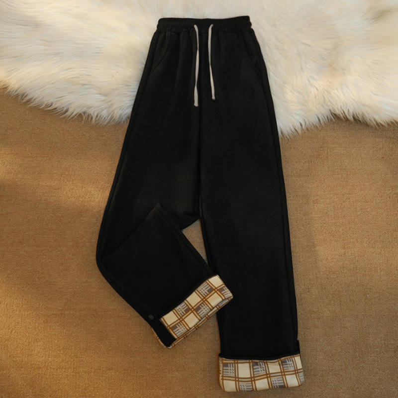 Buddha Stones Damen Patchwork-Hose aus Baumwollcord mit Fleecefutter und weitem Bein und Taschen - Schwarz - US18， UK/AU22，EU50 (6XL) - image 1