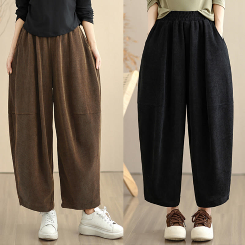 Buddha Stones Damen Herbst Patchwork Plain Cord Haremshose mit Taschen - image 26