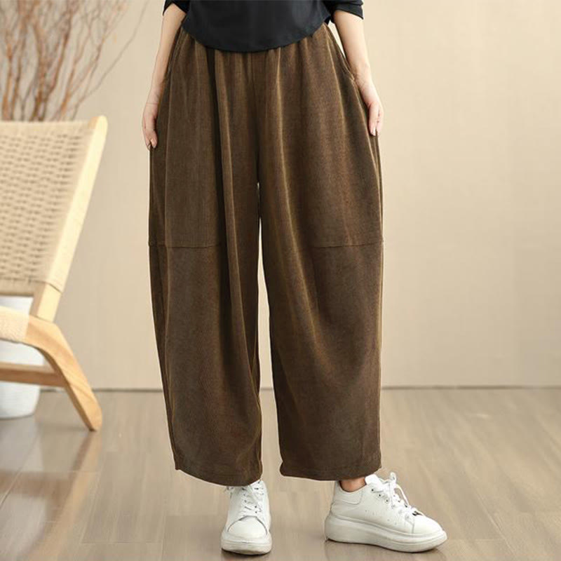 Buddha Stones Damen Herbst Patchwork Plain Cord Haremshose mit Taschen - image 7