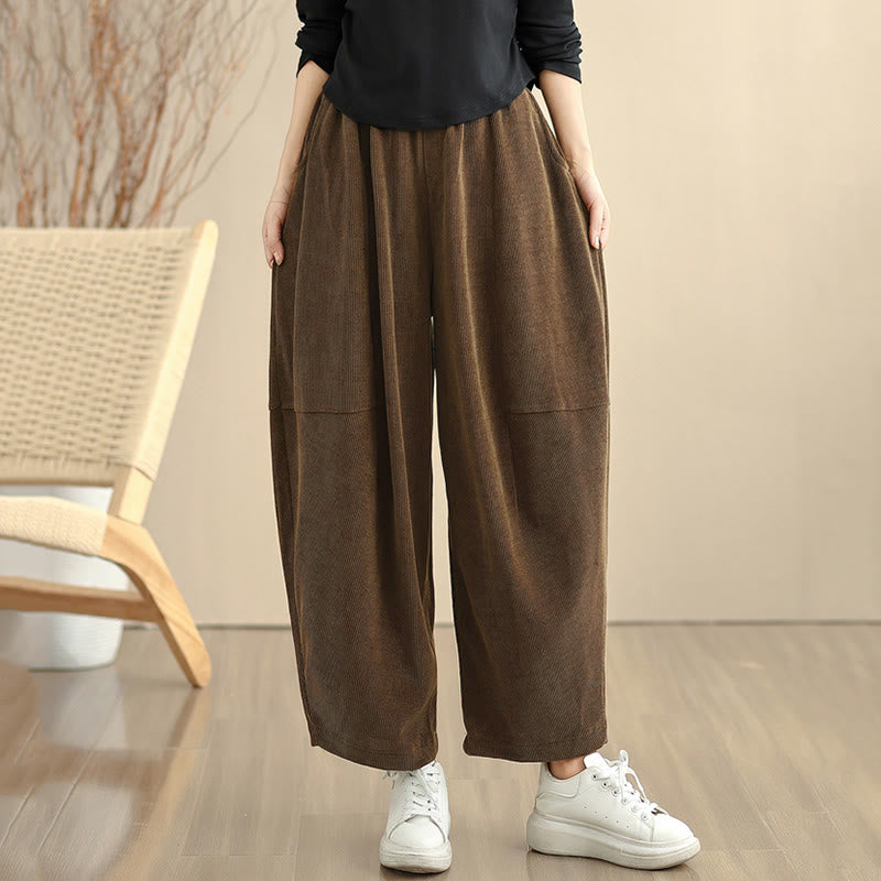 Buddha Stones Damen Herbst Patchwork Plain Cord Haremshose mit Taschen - image 4