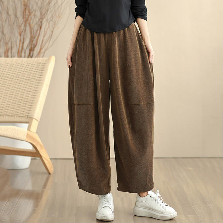 Buddha Stones Damen Herbst Patchwork Plain Cord Haremshose mit Taschen - image 4