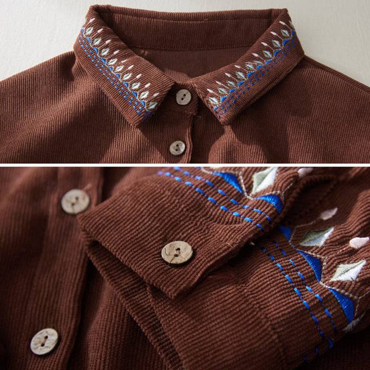 Buddha Stones , besticktes Blumenmuster, Schnürdesign, langärmeliges Midikleid mit Taschen - image 3