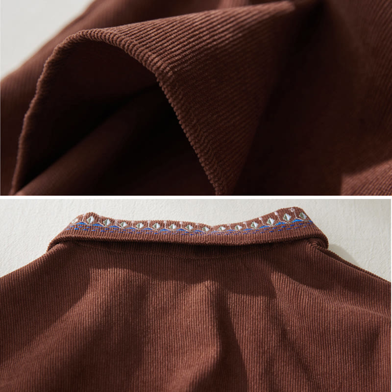 Buddha Stones , besticktes Blumenmuster, Schnürdesign, langärmeliges Midikleid mit Taschen - image 4