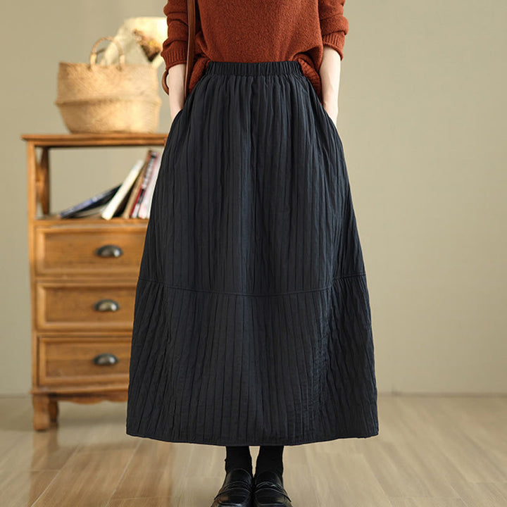 Buddha Stones Damen-Thermorock mit schlichtem Faltendesign und elastischer Taille und Taschen - Schwarz - US8-10， UK/AU12-14，EU40-42 (2XL) - image 4