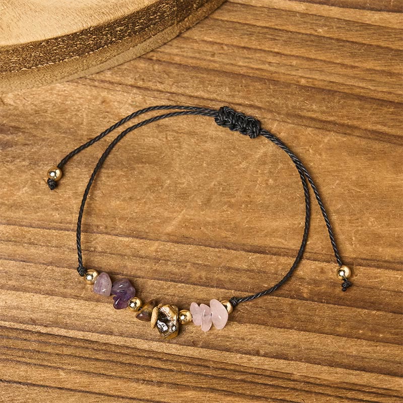 Buddha Stones Amethyst Tigerauge Rosenquarz Schutz Anti-Angst Karte Seil Armband - image 3