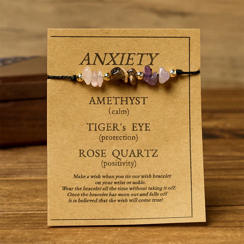 Buddha Stones Amethyst Tigerauge Rosenquarz Schutz Anti-Angst Karte Seil Armband - image 1
