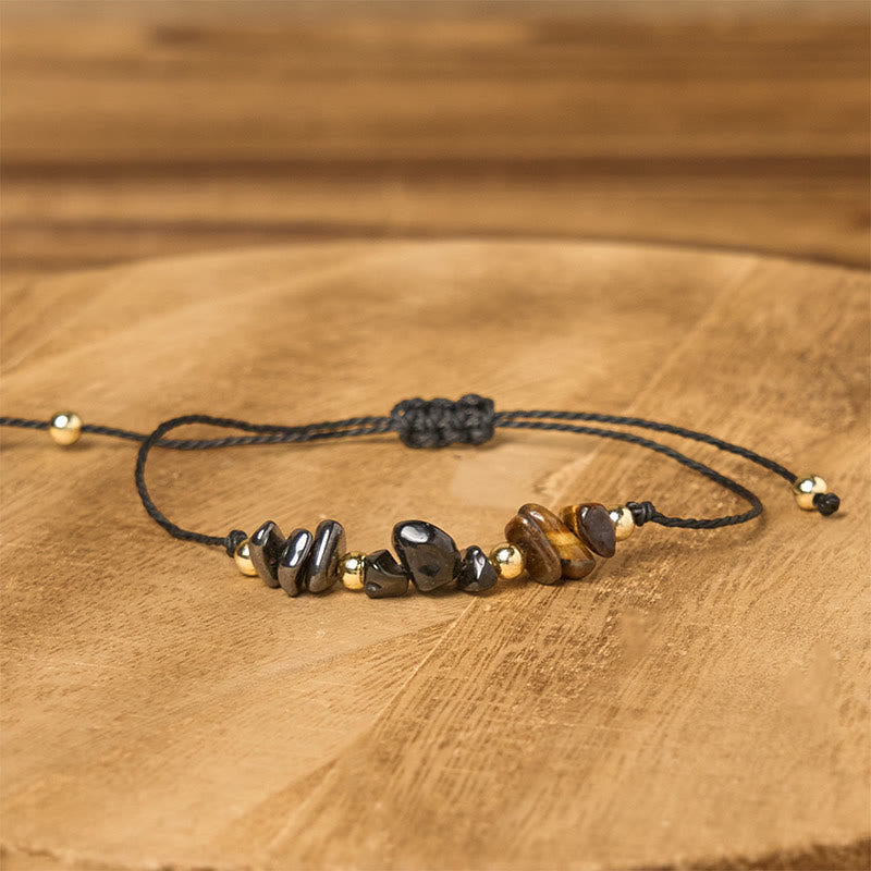 Buddha Stones Tigerauge Schwarzer Turmalin Pyrit Schutzkarte Seil Armband - image 2
