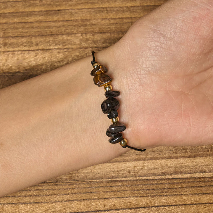Buddha Stones Tigerauge Schwarzer Turmalin Pyrit Schutzkarte Seil Armband - image 5