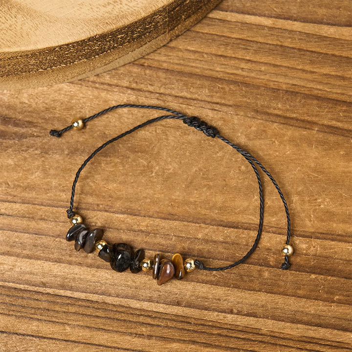 Buddha Stones Tigerauge Schwarzer Turmalin Pyrit Schutzkarte Seil Armband - image 3