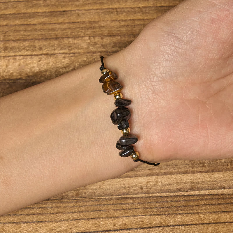 Buddha Stones Tigerauge Schwarzer Turmalin Pyrit Schutzkarte Seil Armband - image 5