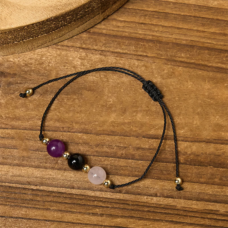 Buddha Stones Amethyst Schwarzer Turmalin Rosenquarz Empath Card Seil Armband - image 12